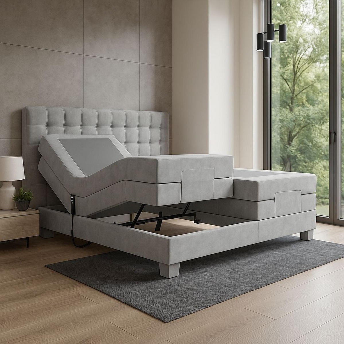BOXSPRINGBETT Electra King 180x200 cm Hellgrau Velvet H4 - Hellgrau, Holz (180/200cm) - Labett