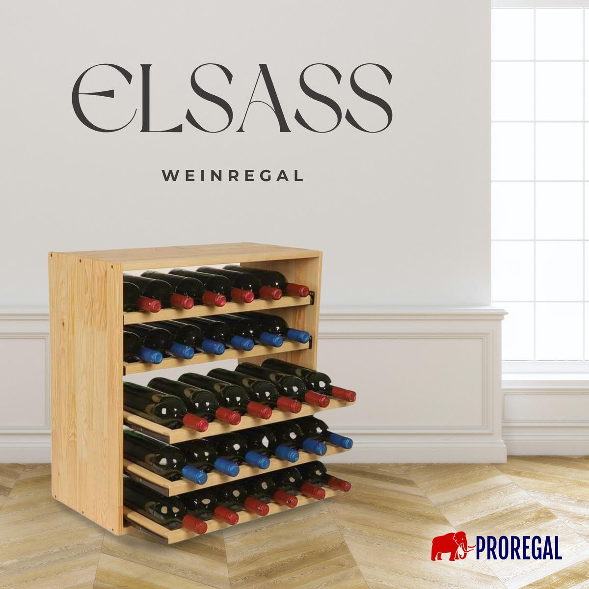 WEINREGAL MODULARES ELSASS 60x60x30cm Auszug Modul für 30 Flaschen - Kieferfarben, Holz (60/60/30cm) - PROREGAL