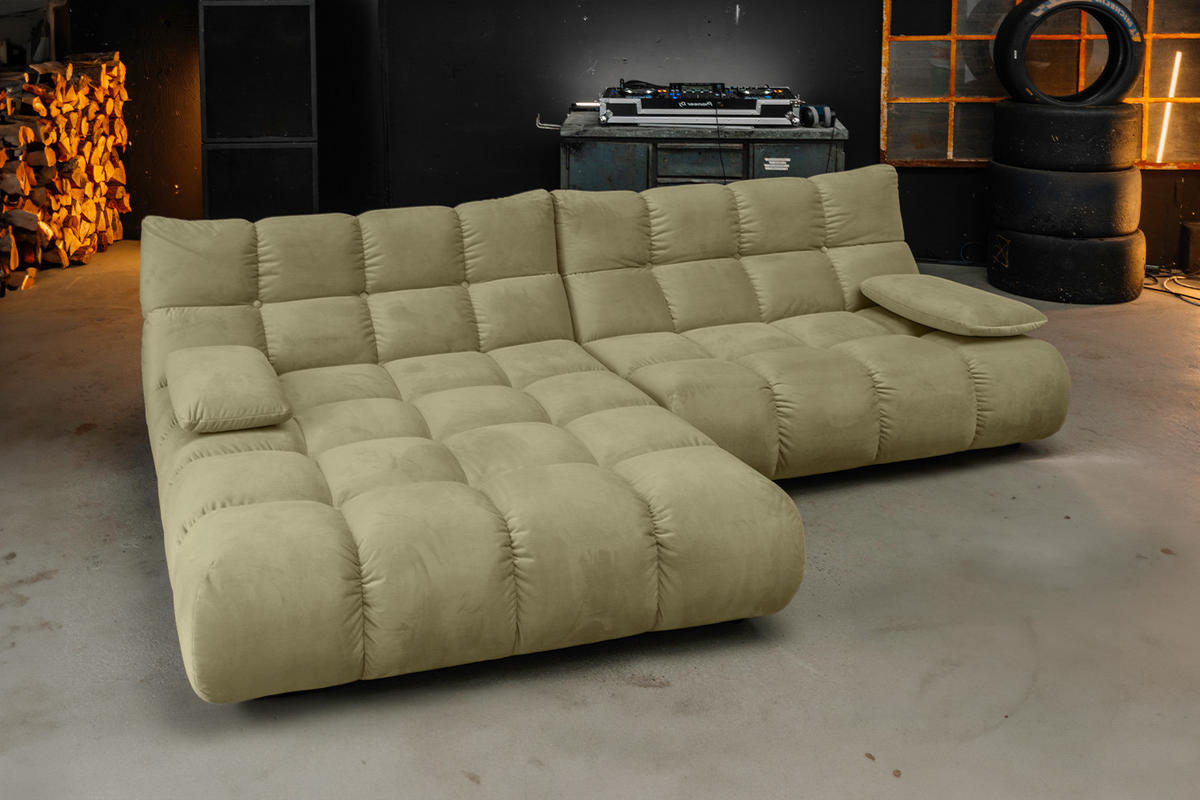 ECKSOFA VIVIEN Grün Velvet - Schwarz/Olivgrün, Kunststoff/Textil (290/178cm) - KAWOLA