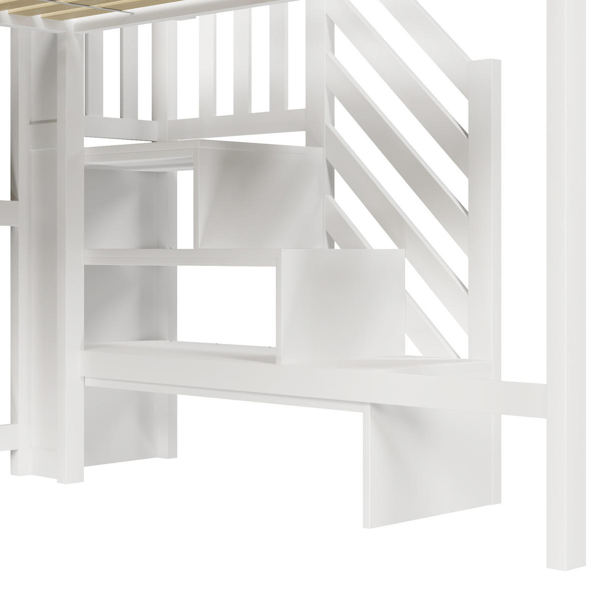 HOCHBETT 140/200 cm DE-33119 mit LED und Stauraumtreppe Weiß - Weiß, Holzwerkstoff (140/200cm) - ComfortXL