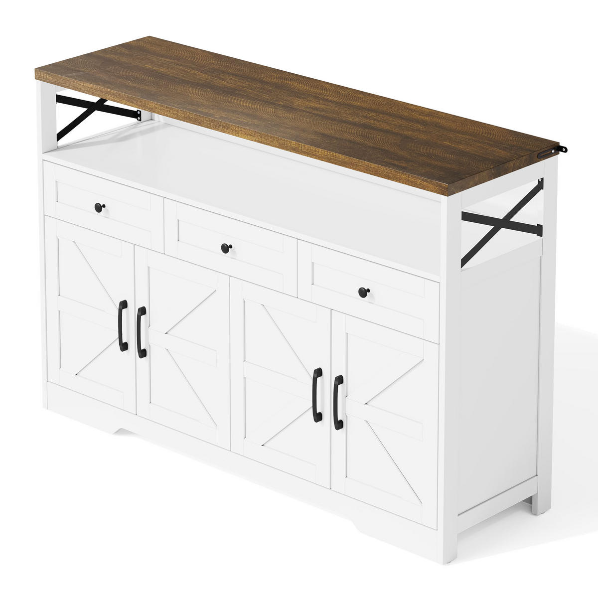 SIDEBOARD 140/35/95 cm Braun + Weiß mit 3 Schubladen, Türen und Einlegeböden - Weiß, Holz (140/95/35cm) - Oxeza