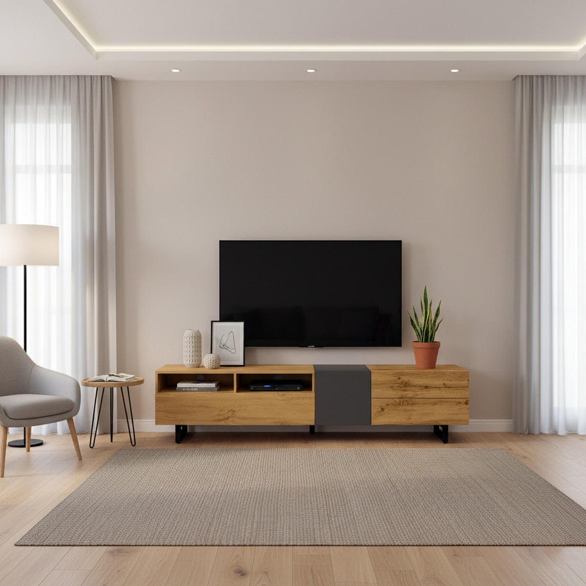 TV-MÖBEL Braun 170 /36.5/ 42 cm - Eichefarben, Holzwerkstoff (170/42/36.5cm) - Urban Meuble