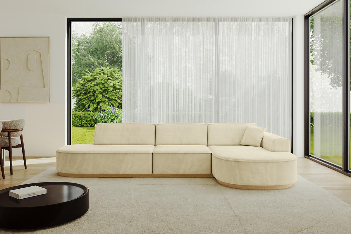 ECKSOFA Ottomane Rechts MARI-L2-v2 - 328x171x83 cm Beige Velours - Beige, Holzwerkstoff/Textil (171/328cm) - ALTDECOR