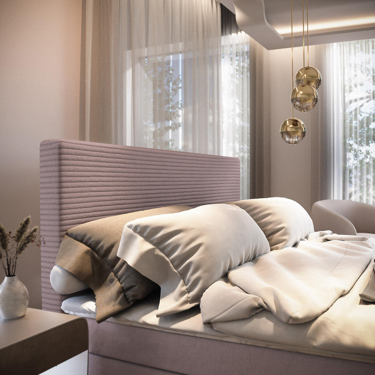 BOXBETT GIARRO 160x200 cm mit Matratze und Topper - Rosa - Rosa, Holz (160/200cm) - MASSENO