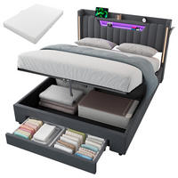 POLSTERBETT 140×200 mit Matratze, Bettkasten, Schubladen und LED Beleuchtung,Samtbezug, in Grau - Grau, Holzwerkstoff/Textil (140/200cm) - STILVORA