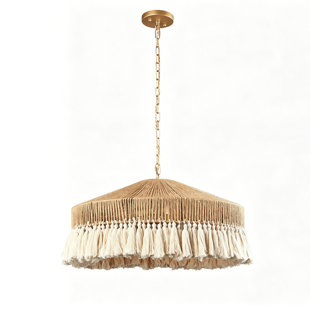PENDELLEUCHTE Rattan Handgeflochten Bohème Groß - Beige, Naturmaterialien (50/50/22cm) - Authentics
