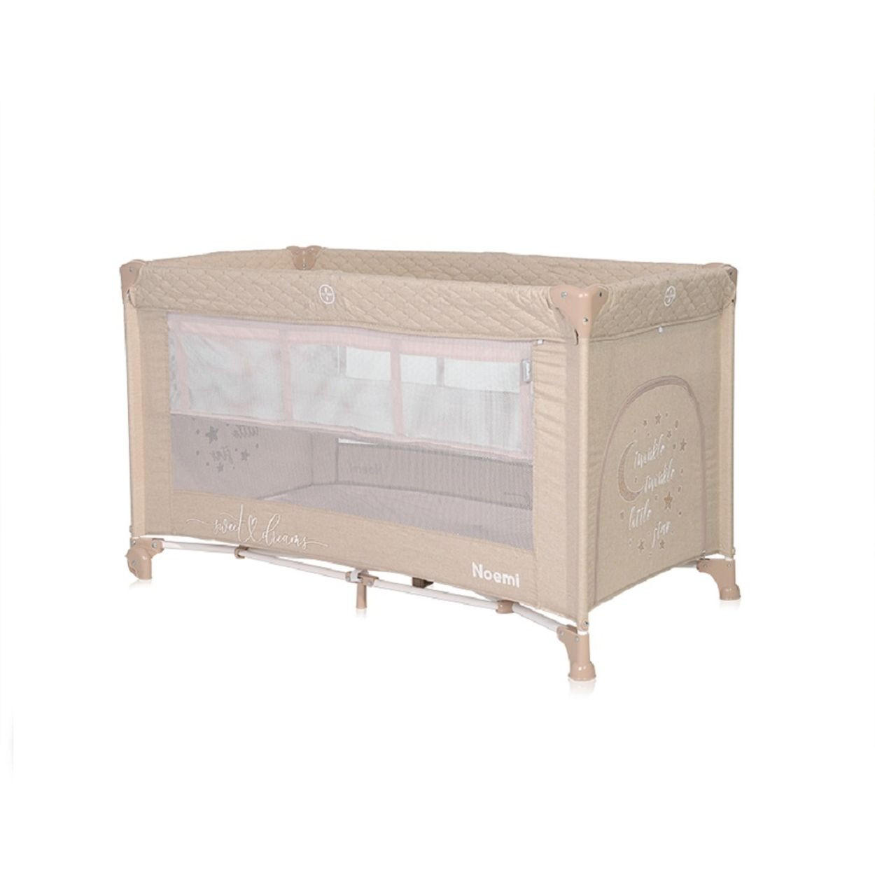 REISEBETT Noemi 2 Ebenen hellbraun seitliche Öffnung Matratze Räder Tragetasche - Braun, Kunststoff (65/127cm) - Lorelli