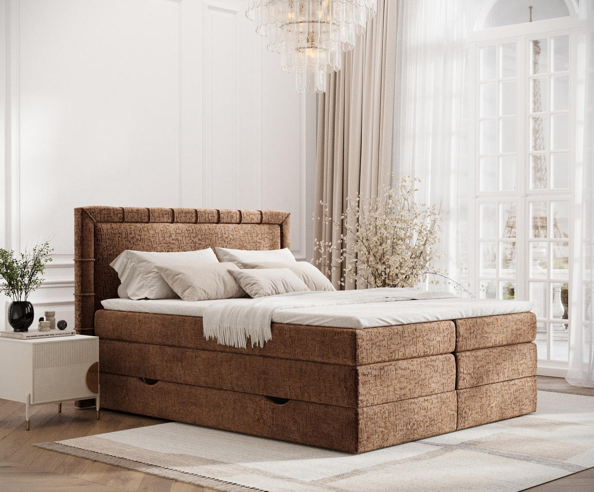 BOXSPRINGBETT Rosabel Kupfer 200/200 cm mit Matratze und Topper - Schwarz/Kupferfarben, Holz/Holzwerkstoff (200/200cm) - Maison de Reve