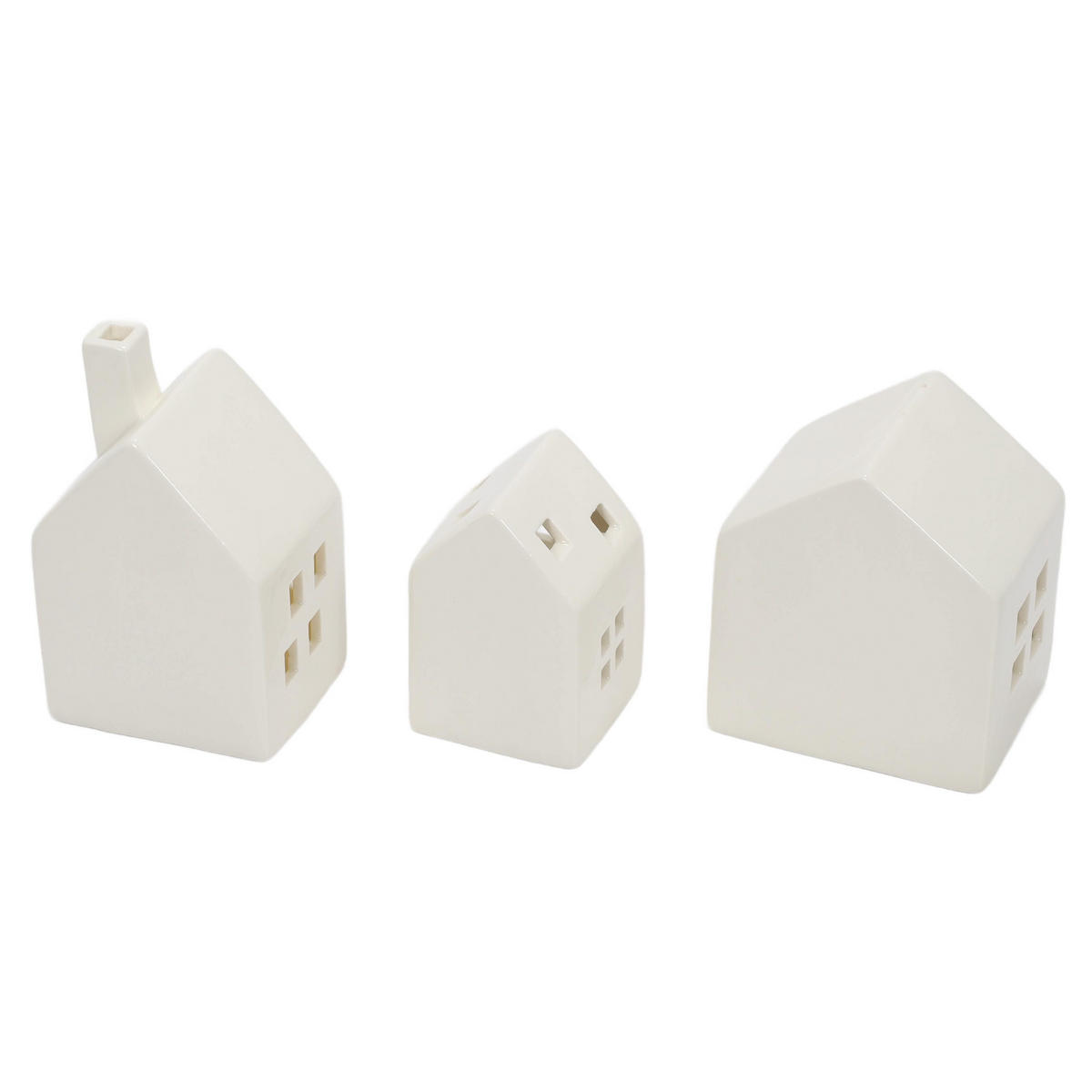 LED-HÄUSCHEN 3er-Set Scandi - Weiß, Keramik (7.5/13.8/9.7cm) - Home Styling Collection