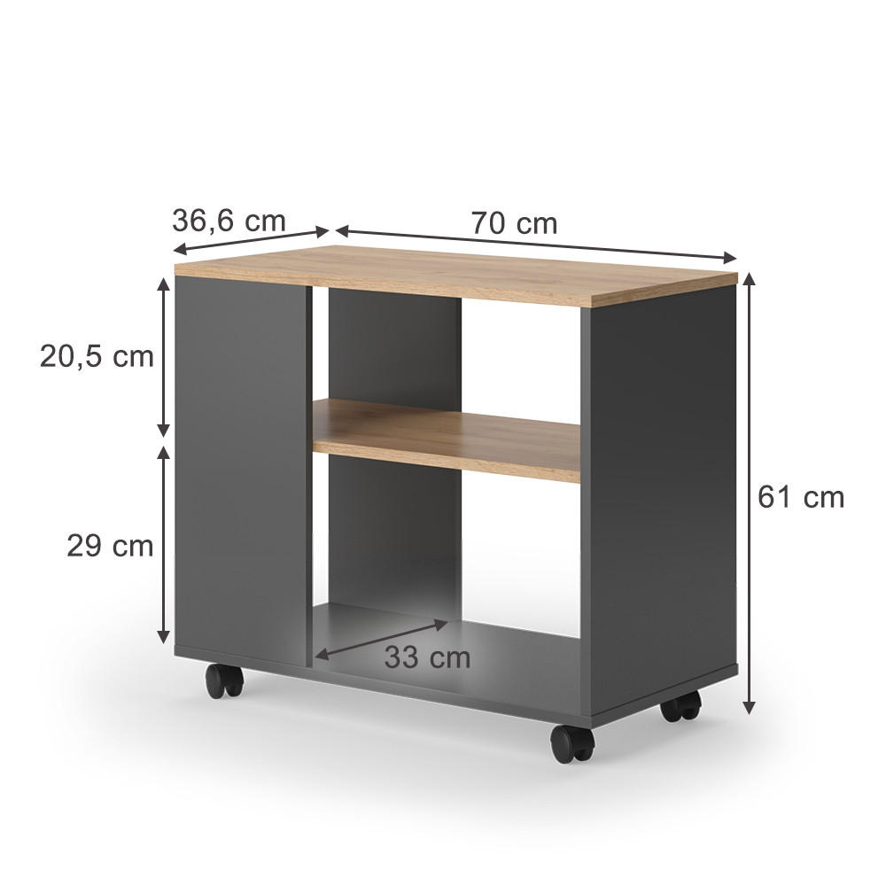 COUCHTISCH Marian Goldkraft Eiche/Anthrazit 70 x 36.6 cm mit Rollen - Anthrazit/Eiche Wotan, Holzwerkstoff (36.6/70/61cm) - Vicco