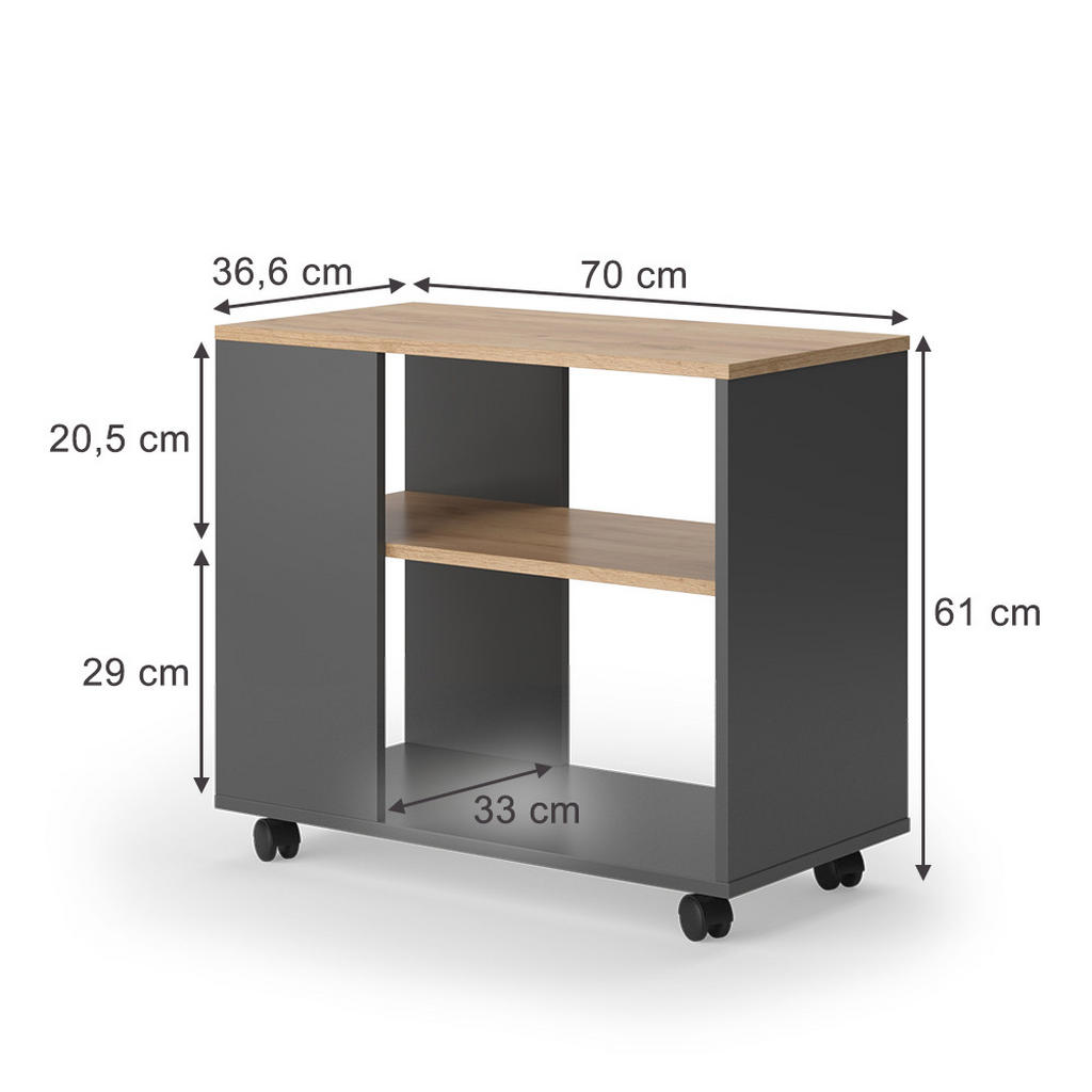 Thumbnail - Vicco Couchtisch, Honigeiche, Anthrazit, Holzwerkstoff, 1 Fächer, Rechteckig, 70x61x36.6 cm, Wohnzimmer, Wohnzimmertisch...