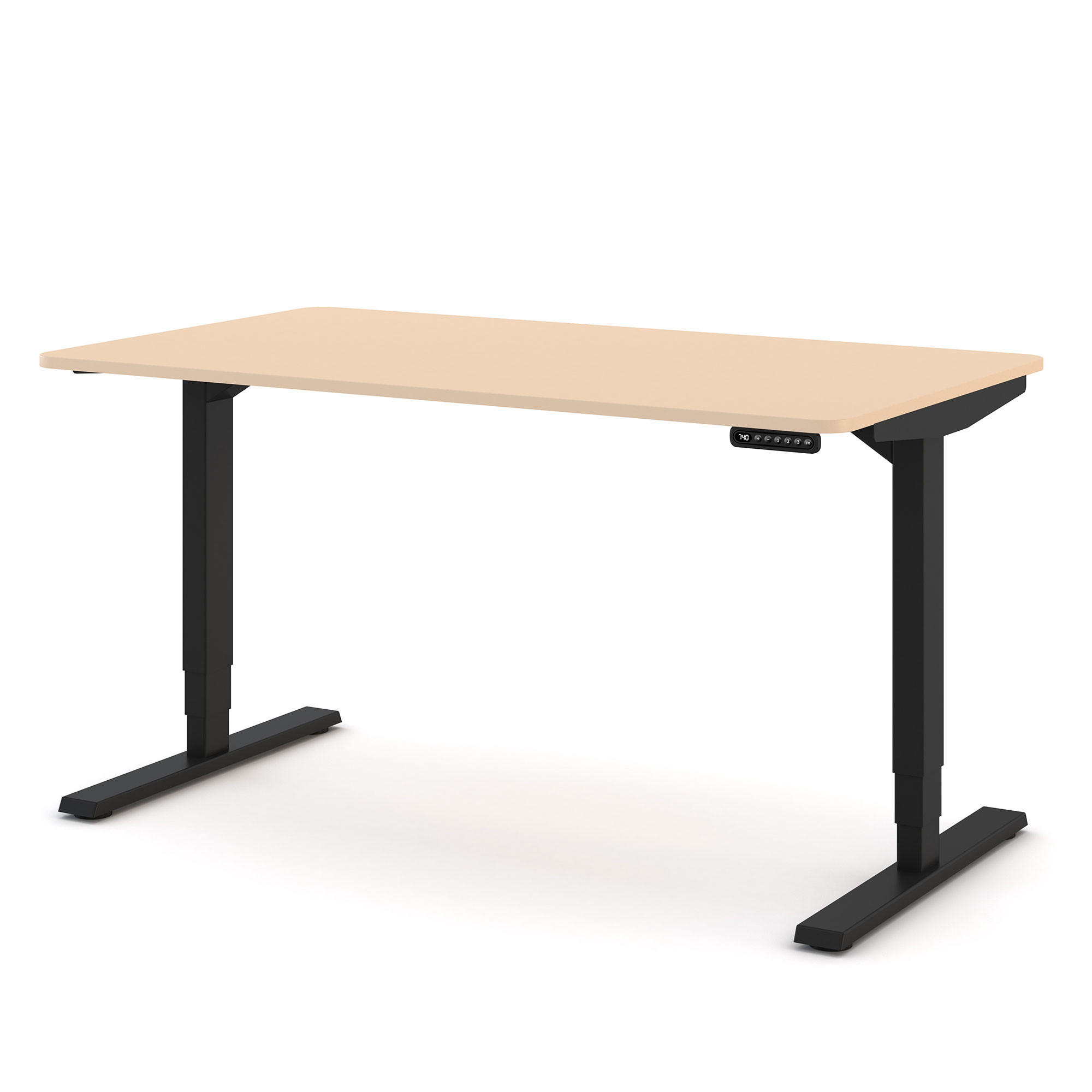 SCHREIBTISCH Elektrisch höhenverstellbarer Schreibtisch Y-Line Curved Sand Schwarz 140/80/62-127cm - Sandfarben/Schwarz, Holzwerkstoff/Metall (80/140/127cm) - ASSMANN