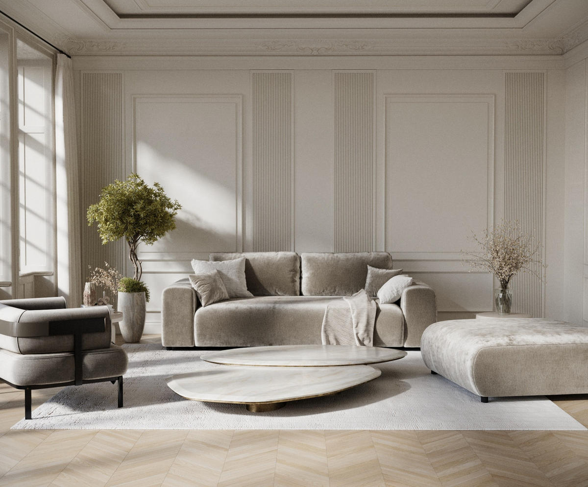 3-SITZER-SOFA Zanzibar Beige Chenille - Beige/Schwarz, Holz/Holzwerkstoff (213/79/108cm) - Maison de Reve