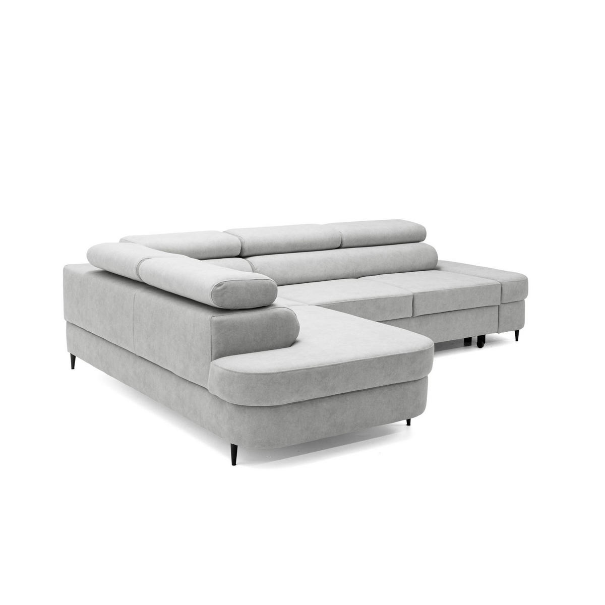 ECKSOFA PRIAM L Links mit Schlaffunktion 125x195 Velours Hellgrau - Hellgrau/Schwarz, Holz/Textil (203/275cm) - Muffo