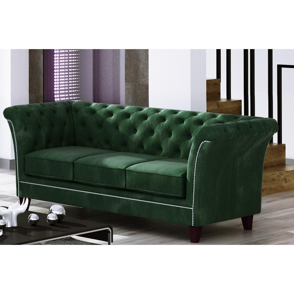 Thumbnail - S-Style Möbel Sitzgarnitur, Smaragdgrün, Textil, Echtholz,Buche, Birke, 6-Sitzer, Füllung: Polyetherschaumkern, 237x75x8...