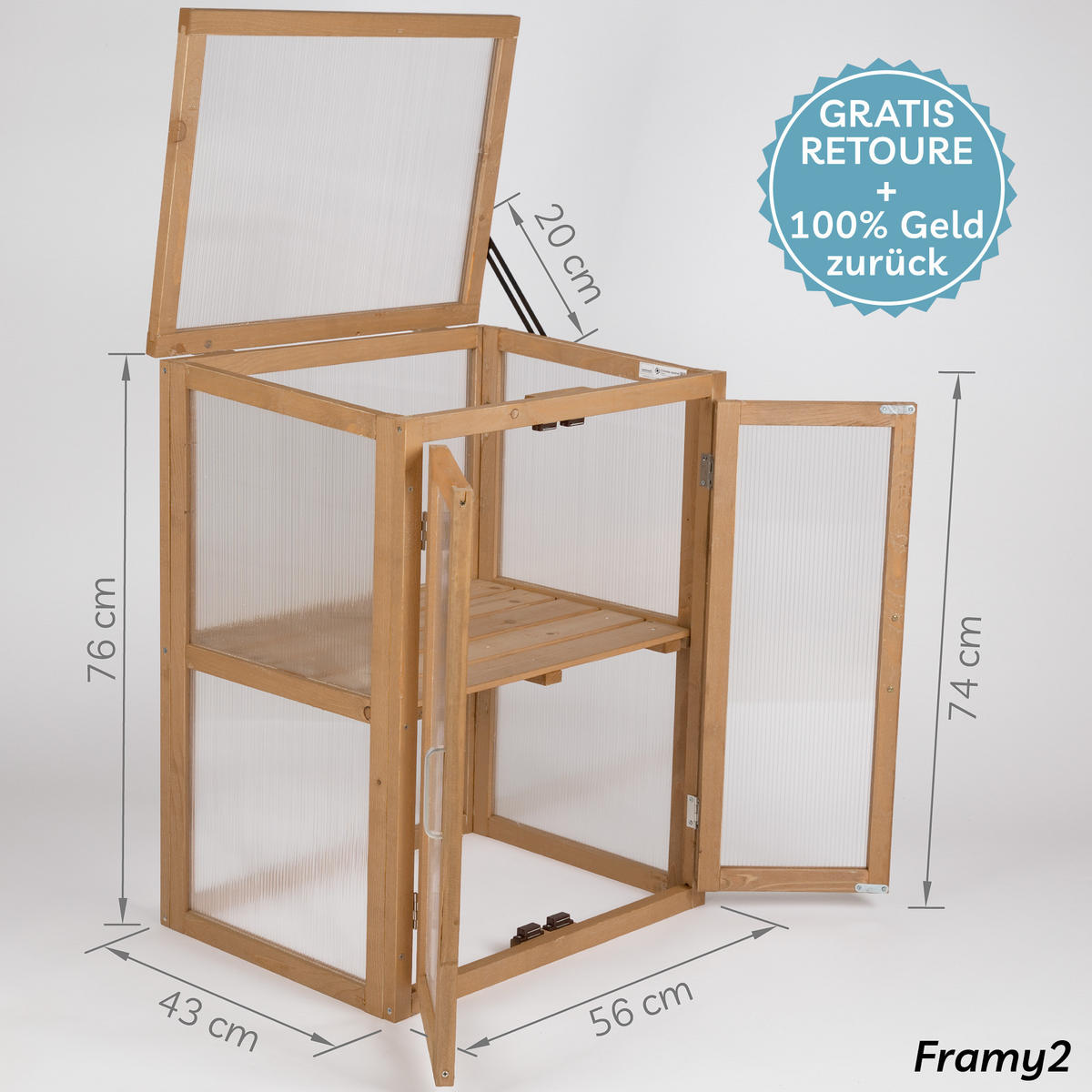 GEWÄCHSHAUS aus Holz für Balkon & Garten, mit Polycarbonat - Braun, Holz (56/76/43cm) - needs&wants
