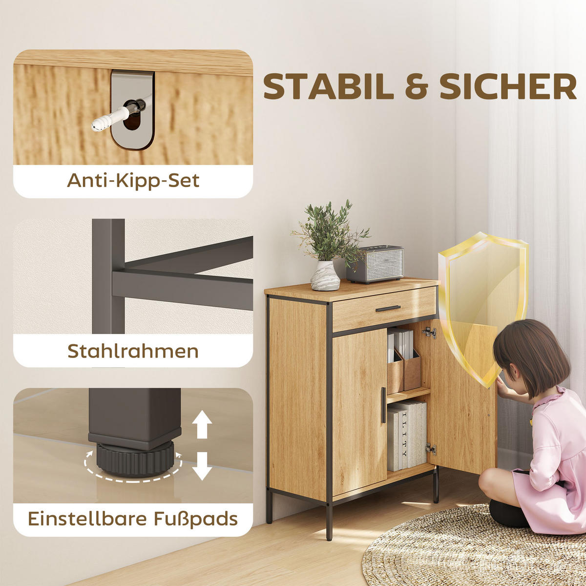 BADEZIMMERSCHRANK mit Schublade Soft-Close-Tür Eiche 60 x 30 x 80 cm - Eichefarben, Holzwerkstoff (30/80/60cm) - HOMCOM