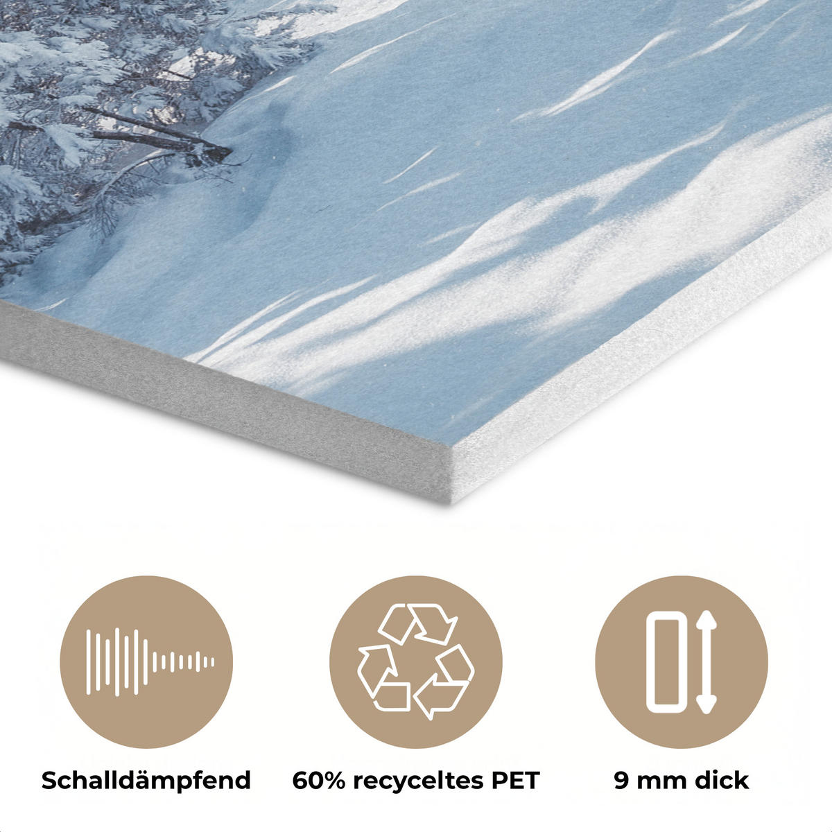 AKUSTIKPANEEL Winterlandschaft - Natur - Berge - Bäume - Schnee 90x90 cm - Hellblau, Textil (90/0.9/90cm) - MuchoWow