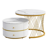 COUCHTISCH DE-155 Set Nesting Weiß mit Marmoroptik - Weiß, Holzwerkstoff (60/60/46cm) - ComfortXL