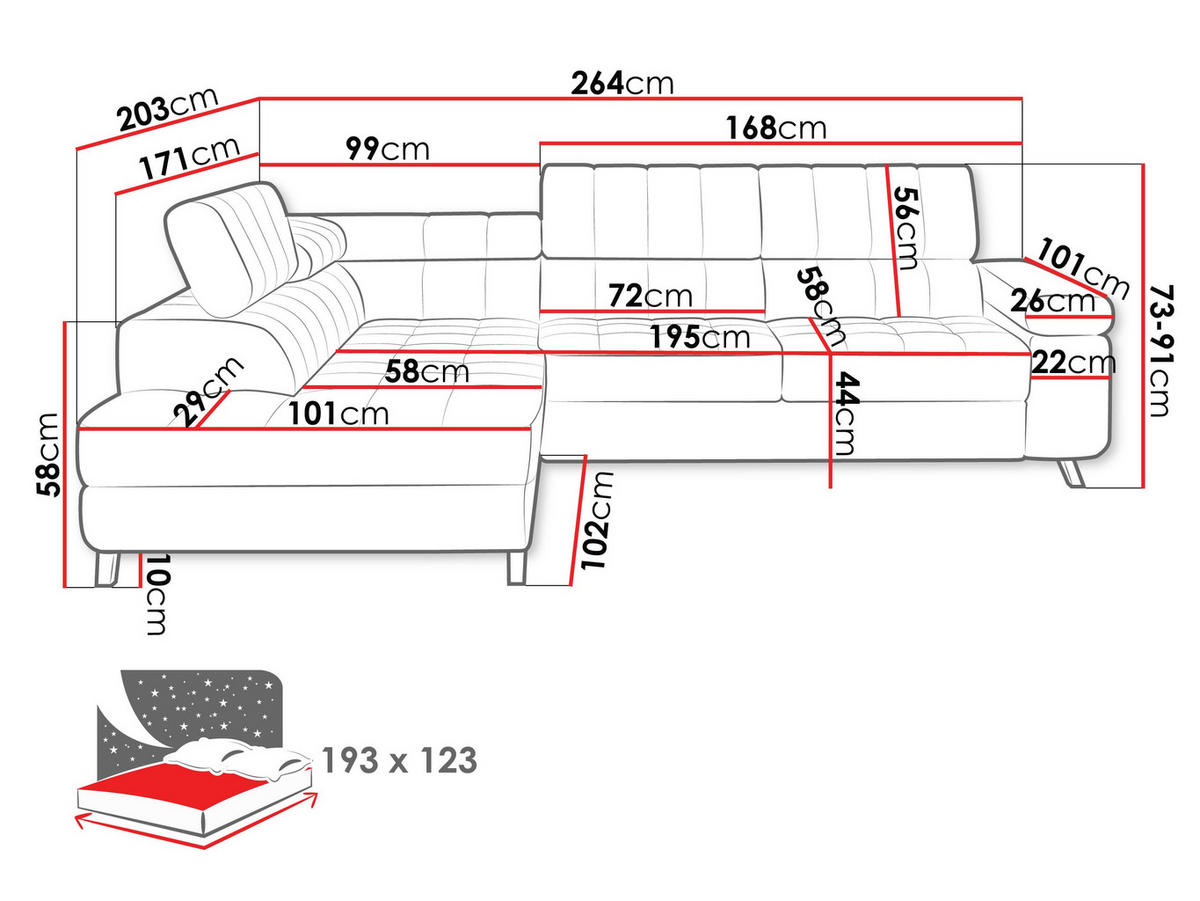 ECKSOFA Nord, Seite: Links - Currygelb/Schwarz, Holz/Textil (264/203cm) - MIRJAN24