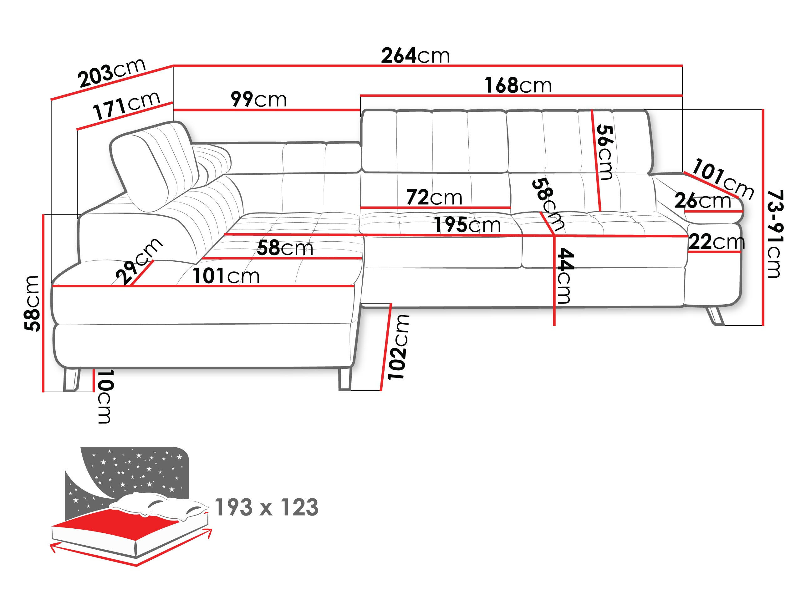 Thumbnail - Mirjan24 Ecksofa, Schwarz, Textil, 6-Sitzer, Ottomane rechts,L-Form, 264x203 cm, Wohnzimmer, Sofas & Couches, Wohnlandsc...