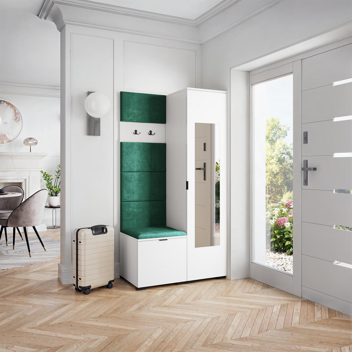 GARDEROBENSCHRANK VIRA 95/181/51 cm Modern Garderobe-Set Weiß - Weiß/Grün, Holzwerkstoff (95/181/51cm) - MASSENO