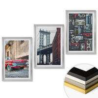 WANDBILDER 3er Set - 40x60 cm Silberner Rahmen - Alte Autobrücke Brooklyn Retro-Audio - Silberfarben, Kunststoff (40/60cm) - ArtPrintCave