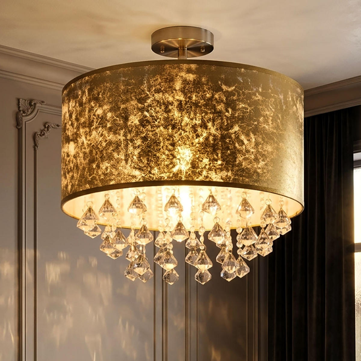 LED DECKENLEUCHTE Metall Gold Kristalloptik - Goldfarben, Metall (30/30/31cm) - Globo Lighting