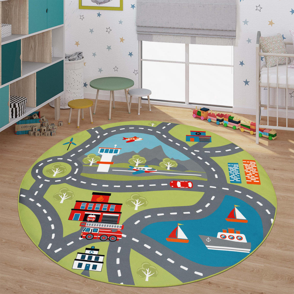 KINDERTEPPICH Grün Ø 200 cm - Multicolor, Kunststoff (200/200cm) - TT Home