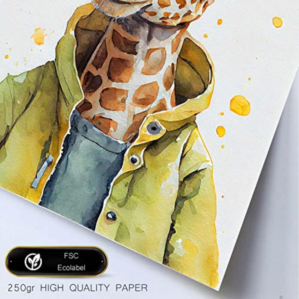 POSTER Giraffen-Nahaufnahme Im Aquarellstil. A4 Rahmen Aus Hellem Holz - Beige, Papier (29.7/5/21cm) - Nacnic