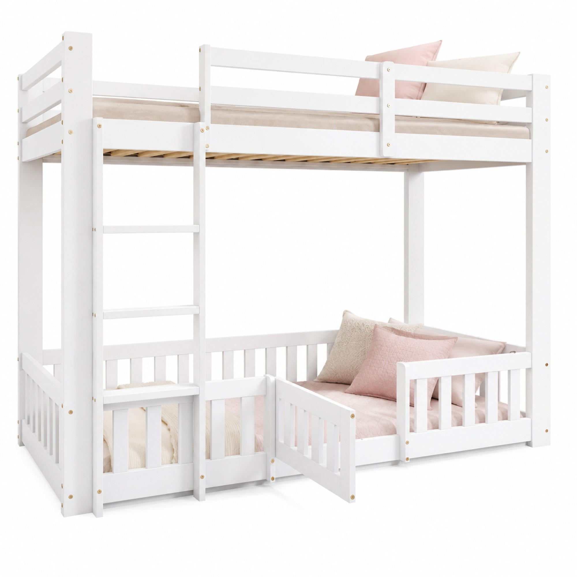 ETAGENBETT 90/200 mit Treppe, Geländer und Absturzsicherung in Weiß - Weiß, Holzwerkstoff (90/200cm) - EVRYAE