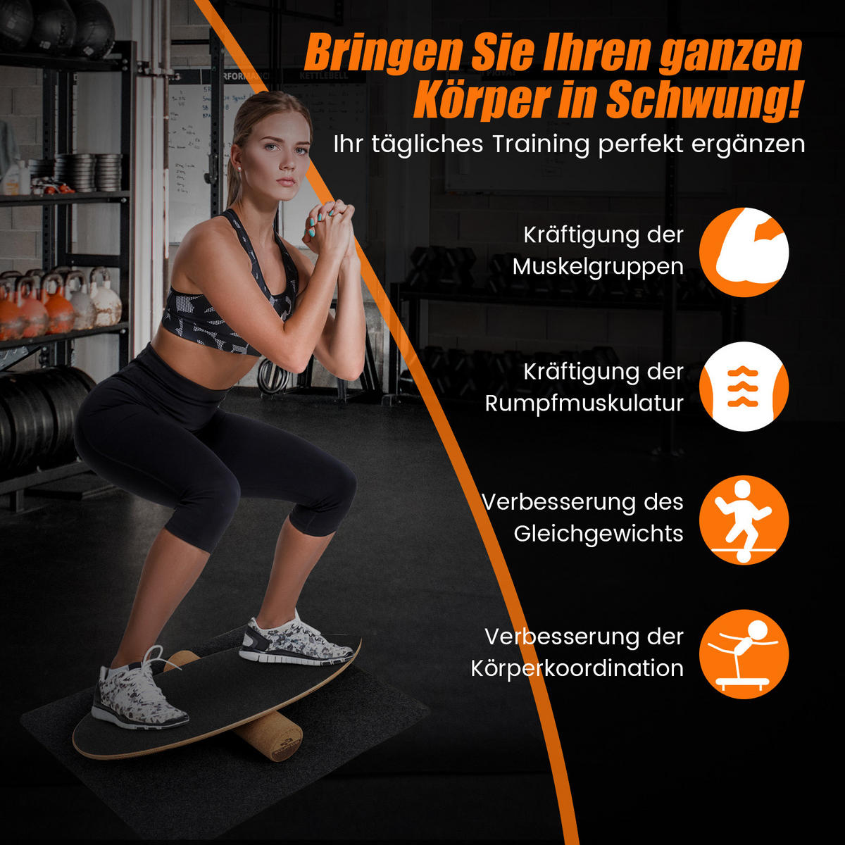 BALANCIERBRETT Schwarz - Schwarz, Holz (28/82cm) - COSTWAY