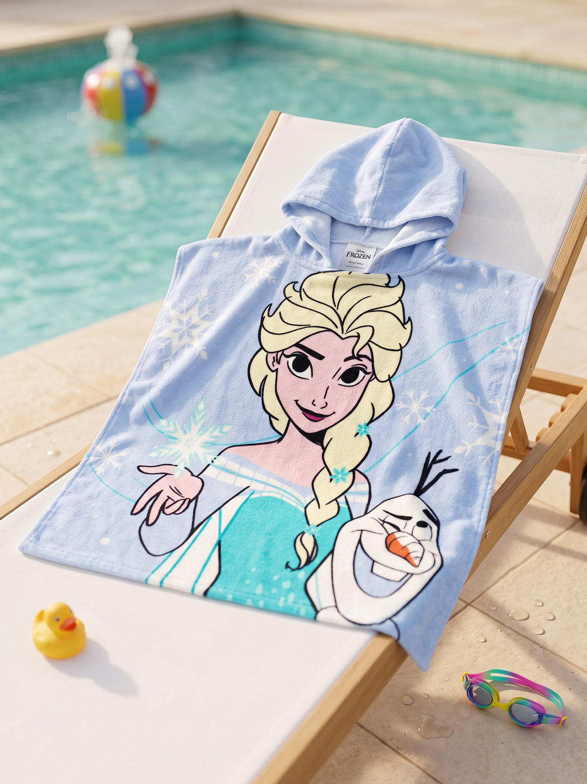 BADEPONCHO Disney Die Eiskönigin Elsa & Olaf Frozen Blau 50 x 100 cm - Blau, Textil (Einheitsgrößenull) - Disney