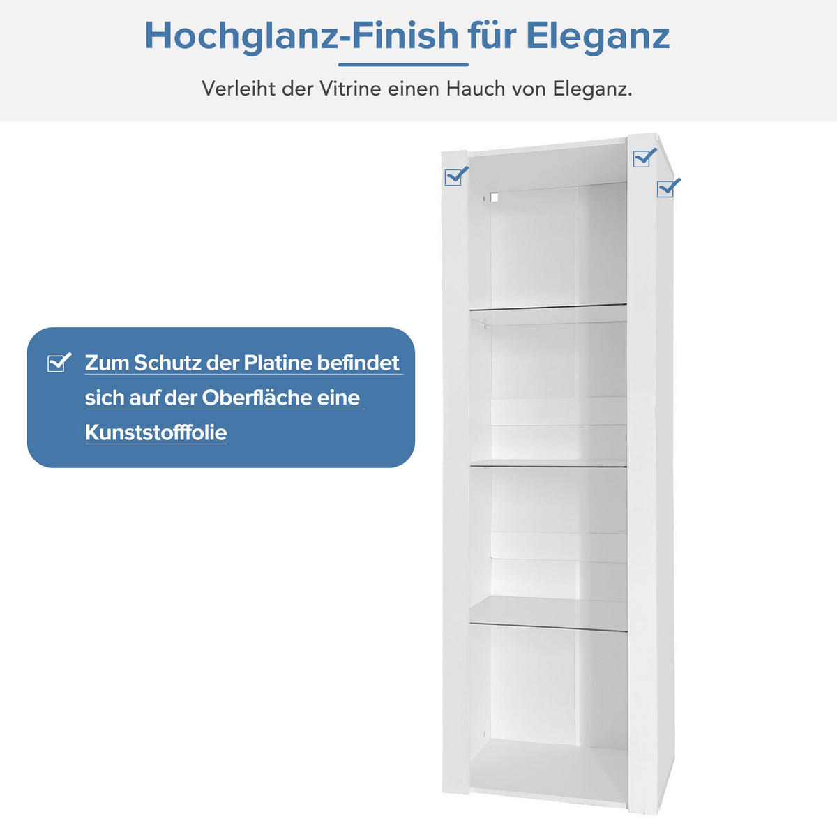 VITRINE 55/38/166 cm weiß aus Spanplatte mit Hochglanz und LED - Weiß, Holzwerkstoff (55/166/38cm) - OKWISH