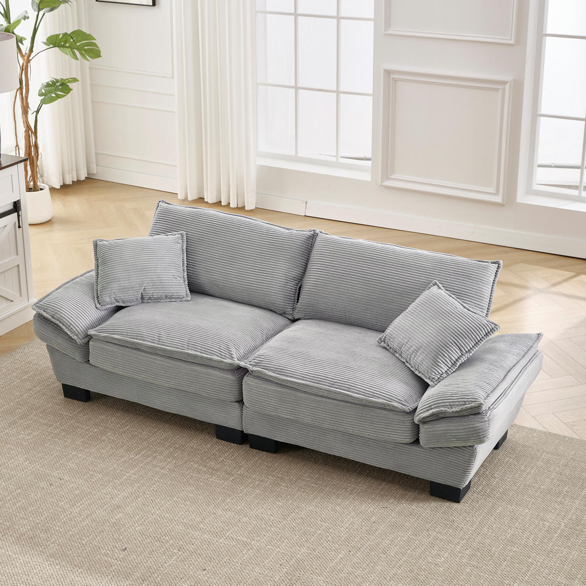 SOFA 2-Sitzer ultratiefer Sitz ca. 224 x 81 x 81 cm Samt Light Gray - Hellgrau, Kunststoff (224/81/81cm) - Meubliv
