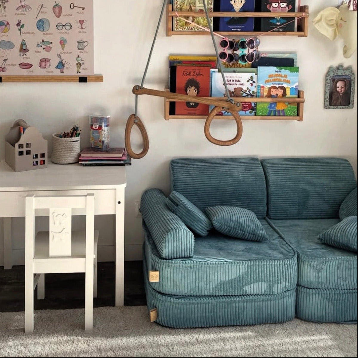 KINDERSOFA AESTHETIC 120 cm Cord Türkis 10 Stk - Blau, Textil (60/12.5/120cm) - MeowBaby