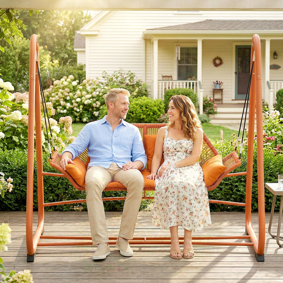 HOLLYWOODSCHAUKEL Metall Polyester Terrakotta - Terracotta, Textil/Metall (120/162/174cm) - Outsunny