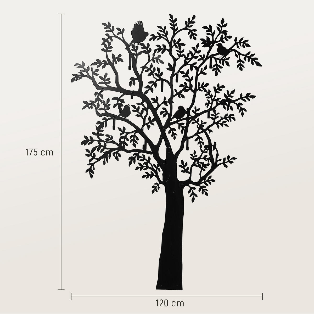 GARDEROBENHAKEN Wandgarderobe in Baum-Form mit 4 Vögeln, 120 x 175 cm, Schwarz - Schwarz, Metall (120/175/5cm) - HOMCOM