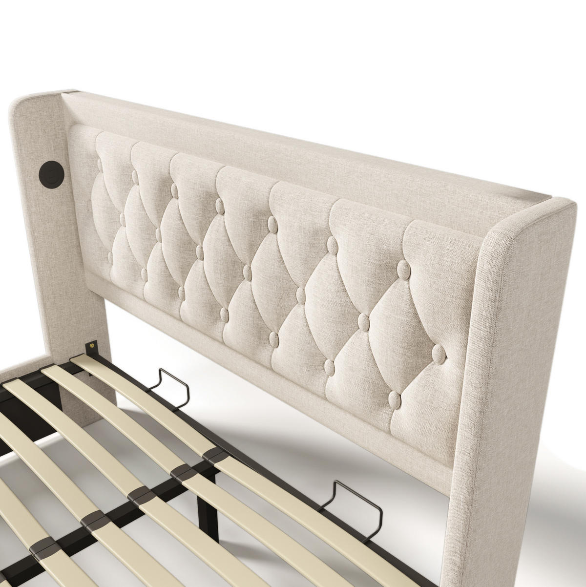 ČALÚNENÁ posteľ z bavlny 160x200 cm béžová s matracom, USB-C, LED osvetlením a hydraulickým úložným priestorom - béžová, textil (160/200cm) - Modfu