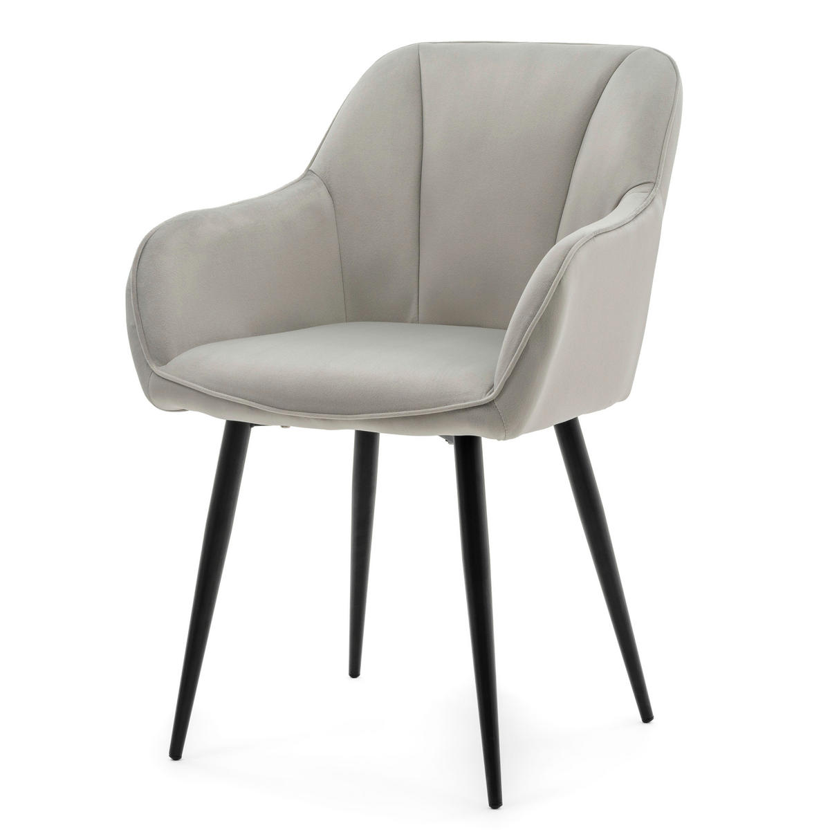 STUHL LAGO gespolsterter mit Steppung - hellgrau - Samt Velours - Hellgrau/Schwarz, Textil/Metall (58/85/60cm) - NEW HOME