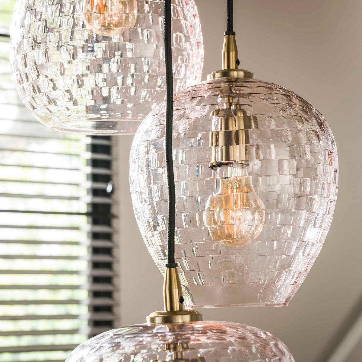 HÄNGELEUCHTE Patch Beige 40/40/ 180 cm - Beige, Glas (40/40/180cm) - Hoyz Collection