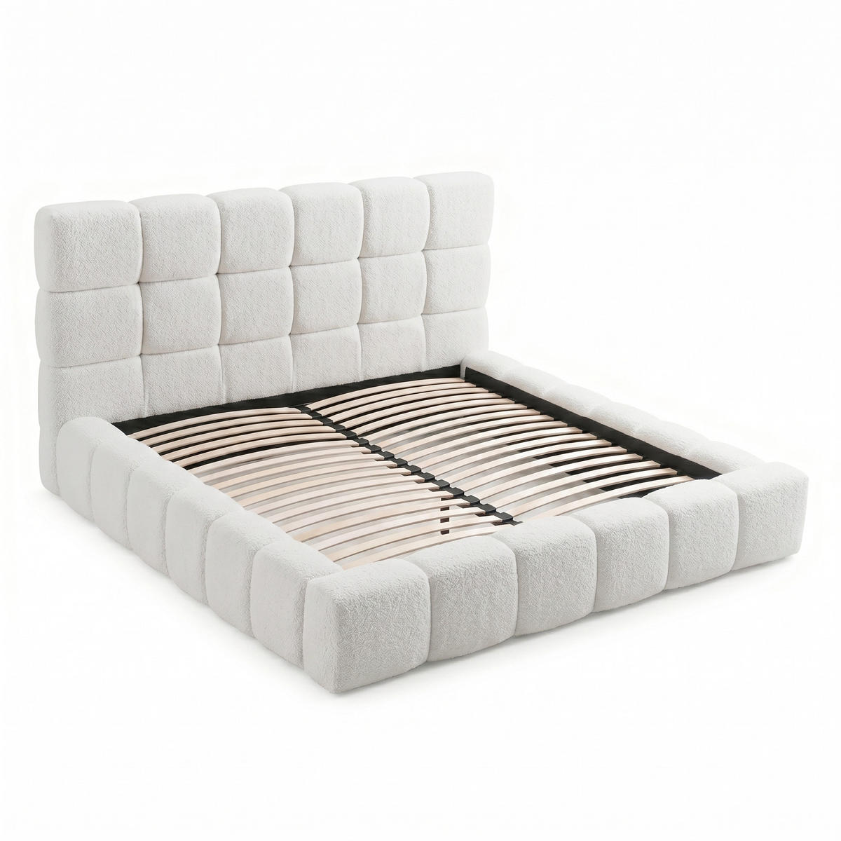 POLSTERBETT AMITY MAXI 140x200 cm in Creme, gepolstertes Kopfteil, Lattenrost, Bettkasten, Bouclé-Stoff - Creme/Naturfarben, Holz/Textil (140/200cm) - Muffo