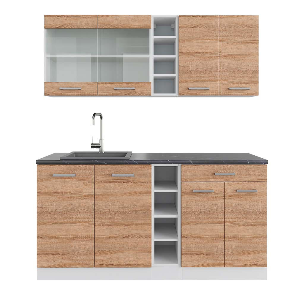 SINGLEKÜCHE R-Line Sonoma/Weiß 160 cm, AP Anthrazit - Weiß/Sonoma Eiche, Holzwerkstoff (160/81.6/60cm) - Vicco