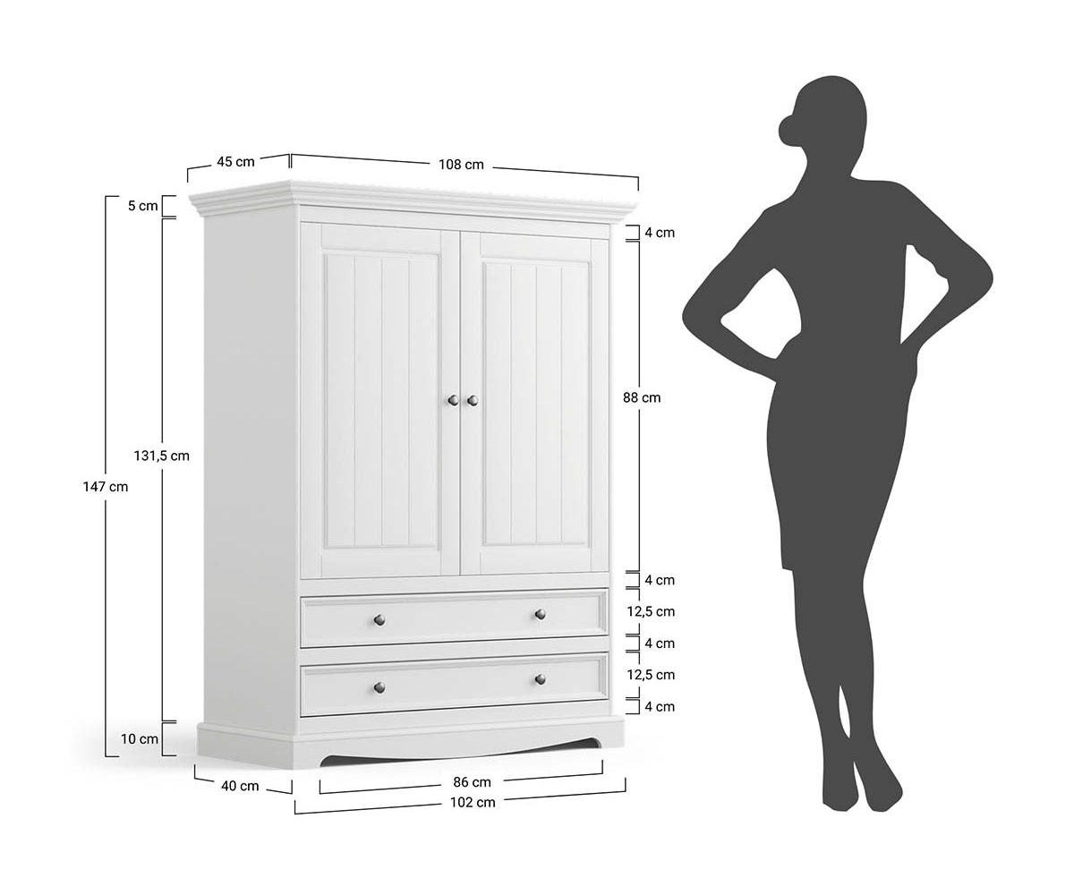 WÄSCHESCHRANK Belluno Elegante Kiefer weiß (RAL9010) lackiert / Kiefer gebeizt, Nussbaumfarben 108 / 45 / 147cm - Nussbaumfarben/Weiß, Holz/Metall (108/147/45cm) - Feldmann-Wohnen