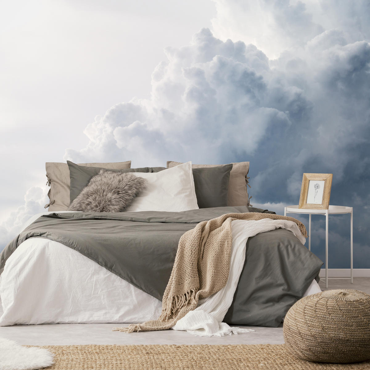 FOTOTAPETE für Schlafzimmer Regenschwül Himmel Wolken Sturm 200x140 - Weiß, Papier (200/140cm) - Muralo