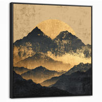 LEINWAND Bilder mit Rahmen - Goldene Berge bei Mondschein - 90x90 - Goldfarben, Textil (90/90cm) - MuchoWow