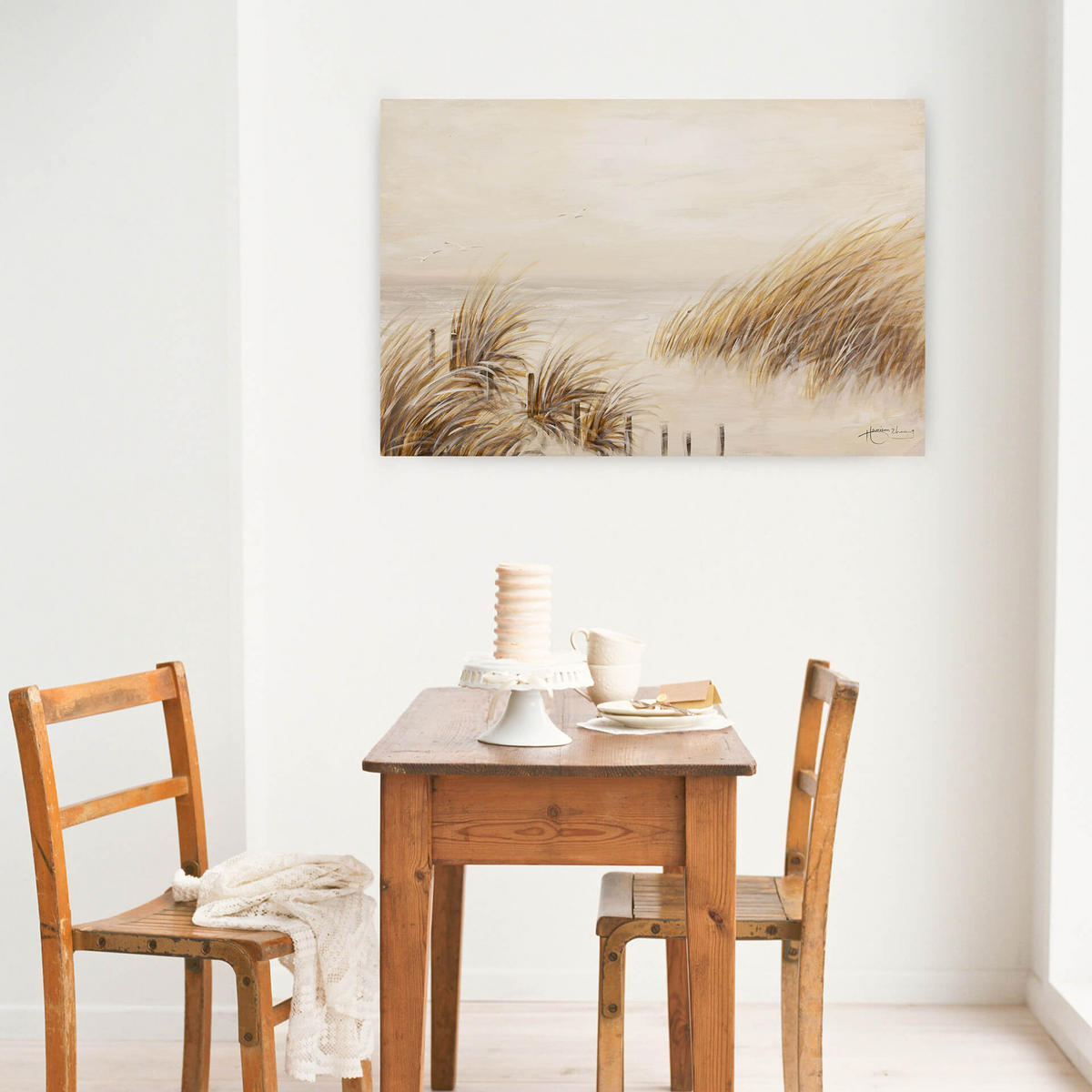 ACRYLBILD HANDGEMALT 90/60 cm - Beige, Holz/Textil (1.5/60cm) - KUNSTLOFT