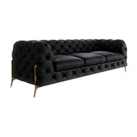 CHESTERFIELD-SOFA 3-Sitzer Lexi Schwarz Samt - Goldfarben/Schwarz, Holz/Textil (243/75/100cm) - S-Style Möbel