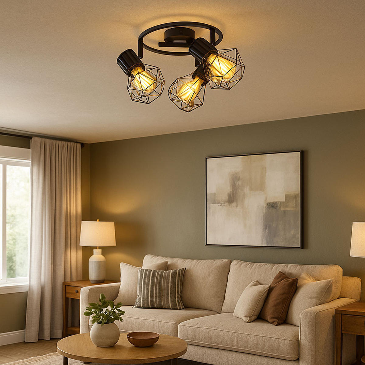 DECKENLEUCHTE Metall Schwarz PRISKA - Schwarz, Metall (28.5/28.5/19cm) - Globo Lighting