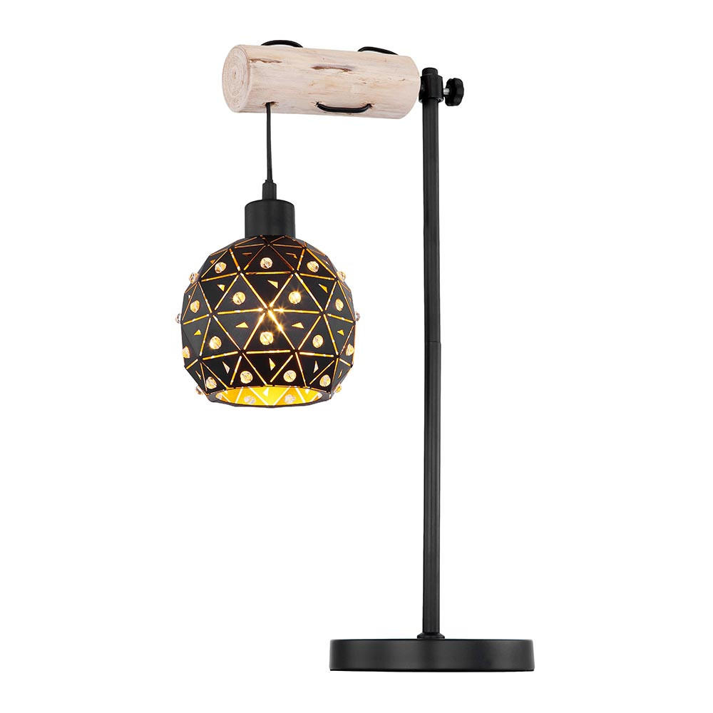 TISCHLEUCHTE Metall Schwarz Matt Gold - Schwarz, Holz (34/18/55cm) - Globo Lighting
